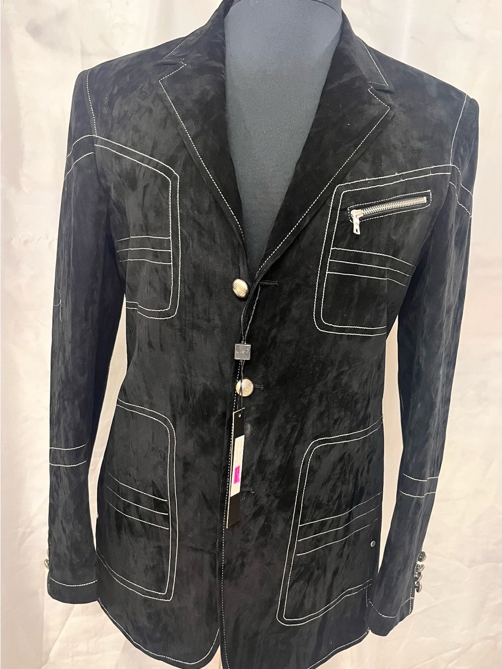 Men's Black Blazer with White Contrast Stitching